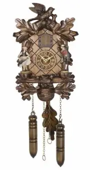 Quartz Cuckoo Clock Black forest house with music and figur.. TU 385 QM HZZG NEW