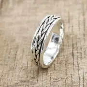 Solid 925 Sterlling Silver Twisted Wire Spinner Ring Meditation Jewellry For Her