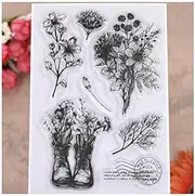 KWELLAM Postage Stamp Flowers Leaves with Love Tour Paris Clear Stamps for Card Making Decoration and DIY Scrapbooking