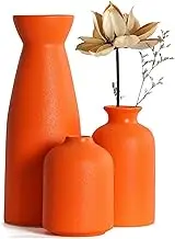 CEMABT Ceramic Orange Vases Set of 3 Small Flower Vases for Decor, Modern Rustic Farmhouse Home Decor, Decorative Vases for Pampas Grass,Idea Shelf,Table,Bookshelf,Entryway- Distressed Decor