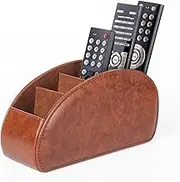 Remote Control Holder with 5 Compartments Desktop Storage Box PU TV Remote Holder,Desk Organiser,Remote Holder（Brown ）