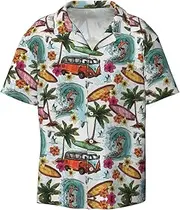 [YANYU] Hawaiian Surfer On Wavy Print Hawaiian Shirts Men Short Sleeve Button Down Cuban Collar Shirt Summer Beach Days