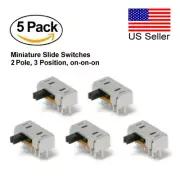5-Pack, Miniature Slide Switches, C&K Brand, 2P3T, 2-Pole, 3-Position, ON-ON-ON