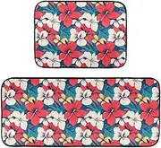 WOIWB Kitchen Mat Sets of 2, Absorbent Resist Dirt Tropical Wildflower Kitchen Rugs, Comfortable Carpet for Bathroom Sink Doorway 19.7x27.6 in + 19.7x47.2 in