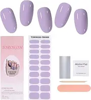 TOROKOM Semi Cured Gel Nail Strips, Purple Gel Nail Strips Long Lasting Waterproof Real Nail Polish Strips Wraps Stickers With Cuticle Stick, Nail File, Nail Wipes & Sealing(UV/LED Lamp Required)