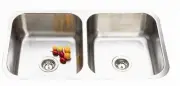 Giordano 880mm Double Bowl Undermount Kitchen Sink