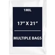 1Mil, 17" X 21" | LDPE Clear Flat Poly Bags, Flexible & Durable | Multiple Bags