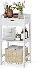 Bathroom Shelves, 3 Tier Ladder Shelf with Drawers, Bamboo Bookshelf Open Shelving, Nightstand Bookcase End Table Plant Stand for Living Room, Bedroom, Bathroom, Kitchen