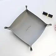 Checkzed Valet Tray Organizer – Compact Table Organizer for Keys, Coins, Watches, Perfume, Jewelry Tray& Accessories | Desk, Entryway, Bathroom, or Office Leather Tray for Men & Women (Grey)