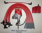 CHRYSLER 318-360 Red SMALL Male Cap HEI Distributor, 50K COIL & Spark Plug Wires