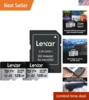 Professional 128GB microSDXC UHS-I Memory Cards - 205MB/s Read Speed, 2-Pack
