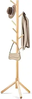 MKUCCD Coat Rack, Freestanding Coat Rack with 8 Hooks and 3 Adjustable Size Tree Coat Racks for Bedroom, Hallway, Entrance, Office, for Hats, Coats, Scarves, Handbags (Wood color)
