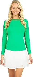 IBKUL Athleisure Wear Sun Protective UPF 50 Icefil Cooling Tech Long Sleeve Crew Neck Top with Under Arm Mesh – 83000 Green Solid XL