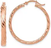 [JewelryWeb] 14k Rose Gold Patterned Hoop Earrings 32.25x31mm Wide 3mm Thick-Hoop Earring for Women