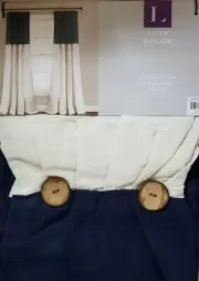 1 PAIR Lush Decor Linen Button Window Panel Curtains Drape Navy White 40" x 95"