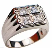 Mens 4.8 carat Four Stone Square cz ring stainless steel size 10 TK488 T43