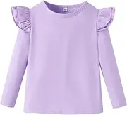 [ZFZDRen] Toddler Baby Girls T Shirt Solid Color Blouse Ruffle Top Cotton Basic Tees Plain Shirt