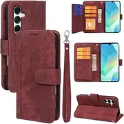 for Samsung Galaxy A16 Flip Case Leather Wallet Cover with Wrist Strap, Magnetic Closure & 9 Card Holder | Flip Protective Mobile Phone Case for Galaxy A16 5G (Red)