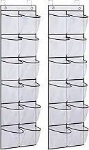 MISSLO Over The Door Shoe Organizer 12 Large Pockets Shoe Storage Rack Holder Mesh Hanging Organiser for Narrow Closet Door with Tidy, White, 2 Pack…