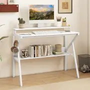 CostwaySpace Saving Computer Desk with Monitor Stand and Extra Storage Shelf-White