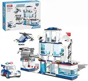 City Police Station Building Blocks Set, 563 Pieces Police City Building Toys with Helicopter, Police Cars, STEM Toys for Kids Age 6+