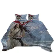 Fantasy Art Beautiful Pirate Girl and Her Dragon Coverlet