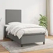 Bedroom Furniture Box Spring Bed with Mattress Dark Grey 106x203 cm King Single Size Fabric