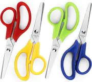 Kids Scissors 5-Inch Blunt Tip Safety 4 Pack - Right and Left Handed for School