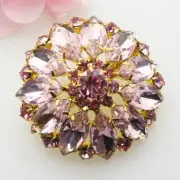 Full Pink Rhinestone Button Gold Base Shank Buttons DIY Garment Craft Decoration