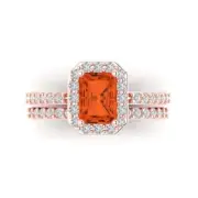 2.20ct Emerald Round Cut Halo Red Stone Ring bridal Set 14k Rose solid Gold