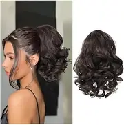 Beauty Short Ponytail Extension - 10 Inch Loose Curly Wavy Drawstring Comb Clip Hair for Women Accessories(Dark Brown)