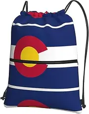 EdWal Colorado State Flag Print Drawstring Backpack Gym Bags Sports Bags With Zipper Pocket For Travel Swimming Beach, Black, One Size
