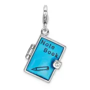 Sterling Silver Amore La Vita Rhodium-Plated Polished 3-D Moveable Crystal From Swarovski Enameled Note Book Charm With Fancy Lobster Clasp