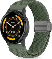 [EverAct] 22mm Magnetic Braided Watch Band Compatible with Garmin Venu 3 45mm Watch Band/Venu 2/Vivoactive 4/Forerunner 265/255/255 Music,Quick Release Elastic Nylon Soft Sport Stretchy Strap for Women