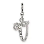 Fashion 1928 Silver-Tone Crystal Initial V Spring Ring Charm