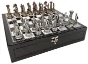 Greek Mythology Olympus Gods Chess Set Pewter Bronze Color 17" Black Storage Bd