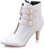 [MEOTINA] Buckle Ankle Boots for Women Pointed Toe High Heels Booties with Zipper Kitten Heel Shoes