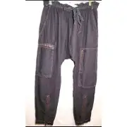 Current Elliott Woman's Pants Zip Cargo Harem Size 1= S Black Linen Drop Crotch