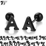 TT Black Surgical Steel Initial Letter A-Z Earrings A Pair (TR77)NEW
