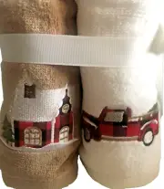 Christmas Fingertip Towels Set of 4 Embroidered Red Truck 11x18" Snowman Church