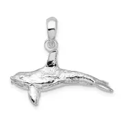 Sterling Silver De-Ani Textured 3D Killer Whale Pendant