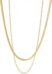 [Generic] Layered Necklace for Women Dainty Trendy Flat Snake Chain Fried Dough Twists Chain Double Layer Necklace Set Simple Stacked Layering Jewelry
