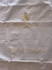 Brown's Hotel London Laundry Bag White Fabric Gold Embroidered Dry Cleaning Bag