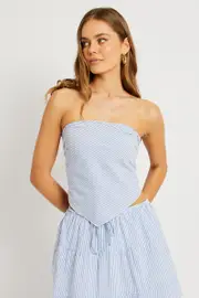 Blue Stripe Scarf Top - Size 16XL, Women's Crop Top