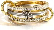 [Episkeyk] Gold Stackable Rings for Women Non Tarnish 18k Gold Plated Cubic Zirconia Rings Statement Multi Ring Mixed Metals Stack Jewelry Gifts