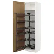 METOD high cabinet with pull-out larder, white/Vedhamn oak, 60x60x220 cm
