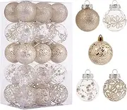 Supreme Xmas 60mm/2.36inch Clear Christmas Ornaments Set, 30ct Champagne Balls for Tree Decorations Shatterproof Transparent Baubles with Stuffed Decoration Wedding Party