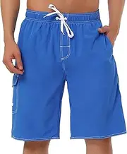 [Lars Amadeus] Men's Summer Solid Shorts Drawstring Elastic Waist Swim Beach Board Shorts