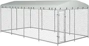 Dog Kennel Outdoor, Large Dog Run Enclosure, Outside Heavy Duty Dog Pens House Pet Playpen with Lockable Door & Roof, 7.6x3.8x2.3 m