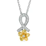 Natural Diamond Accent Ribbon Flower Pendant in Sterling Silver and 10K Yellow Gold